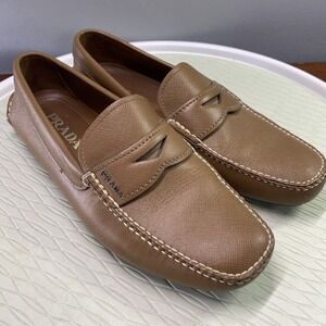 Prada Mens Leather‎ Penny Loafer Shoes Brown size 7 Made In Italy